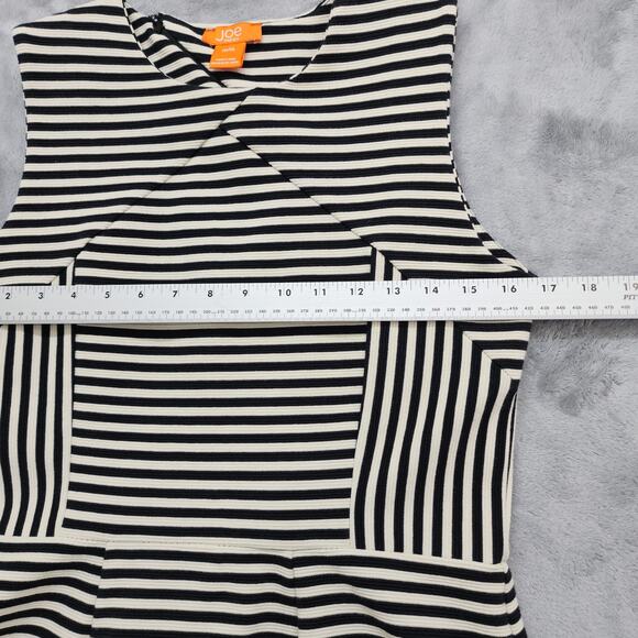 Joe Fresh Top Womens M Black Cream Striped Sleeveless Peplum Stretch Knit Zip - Picture 4 of 7